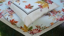 Tischdecke Herbst Blätter Druck Läufer Kissen Creme-bunt Leinenoptik 2527