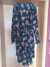 Vokuhila-Bluse mit Volants Gr. 46 Schwarz Rosa Damenbluse Langarm Tunika 