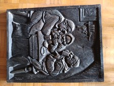 Gusseisen Kaminplatte Ofenplatte Relief Drei fröhliche Zecher Mönchsgelage