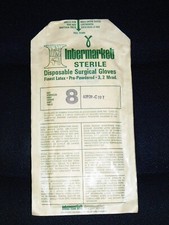Ein Paar antike Einweg-OP-Handschuhe Latex Größe 8 – INTERMARKET CORPORATION