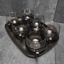 Melitta 70er Vintage Set von 6 MELITTA Tassen Mit Tablett Glas Tasse | Schwarz 