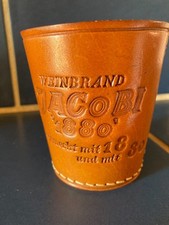 älterer Würfelbecher Weinbrand Jacobi 1880 dickes Rindsleder