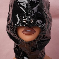 Lackleder Kopfmaske Haube Maske Offener Mund Bondage Reißverschluss Kopfhaube SM