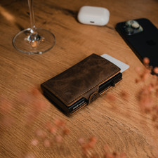 Geldbeutel schwarz Leder mit Münzfach Slim Wallet RFID-Schutz Portmonee Herren