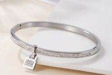 ELEGANTER TITAN ARMREIF SCHLOSS RHODINIERT ZIRKONIA HIGHEND DIAMANT TITAN STEEL