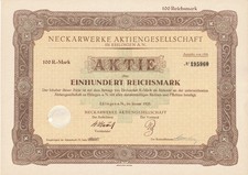  Aktie Neckarwerke AG Esslingen am Neckar 1928 über 100 Reichsmark Wertpapier