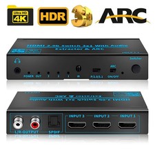 HDMI Switch With Audio Extractor & ARC 4K 60Hz HDMI2.0b 3 in 1 out Switcher 3D
