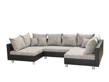 Couchgarnitur Allegra U-Form Schwarz-Grau inkl.Hocker