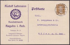 Firmenkarte Rudolf Lehmann Rundsiebwerk Raguhn in Anhalt 1928