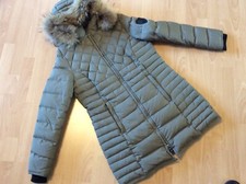 Fame Damen Daunenmantel in Olive/ Taupe Gr. L mit Kapuze