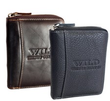 RFID Herren Leder Geldbörse Portemonnaie für Männer Brieftasche Reißverschluss