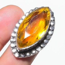 Handgefertigter verstellbarer Citrin Ring Statement Unikat Marquise Form Schm...