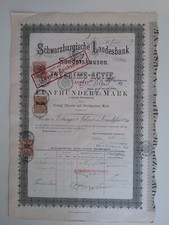 3 Steuerstempel-1 Aktie der Schwarzburgischen LB zu Sondershausen von 1878