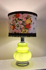 Tischlampe Glasfuß innenbeleuchtet Unikatschirm handgefertigt Lamplove Sammler