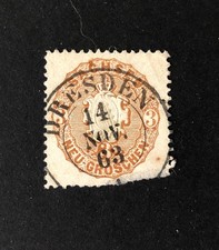 Sachsen 1863 Staatswappen 3 Neu-Groschen gestempelt Michel 18