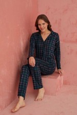 Damen pyjama lang kariert - damen,