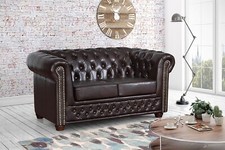 Edles Chesterfield Sofa 2 Sitzer in Kunstleder Vintage braun Couch Polstersofa 