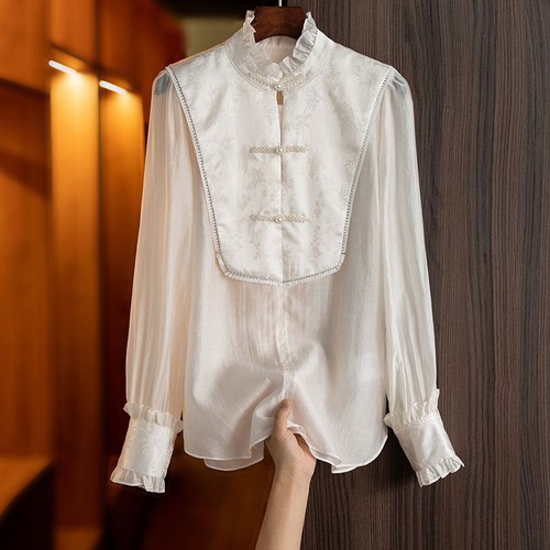 Damen mesh splicing bluse tops - mesh,