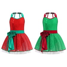 DE Kinder Mädchen Tutu Kleid Strappy Back Tanzkleid Weihnachten Balletttrikot