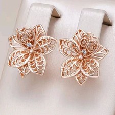 Luxus Ohrringe Huggie 585er Rolled Roségold Walzgold Blumenform Zirkon Vintage