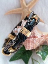 ?Herren Armband 23 cm Leder/Paracord Anker Meer vergoldete Schlaufen und Perlen