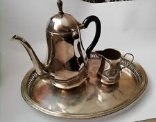 WMF Kaffeekanne, Kanne Teekanne, Milchkännchen mit Tablett Straußenmarke  antik 