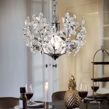 Kristallleuchte Pendelleuchte Esszimmerlampe Blüten klar LED Hängelampe Chrom