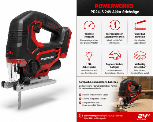 24v akku stichsäge - akku, powerworks