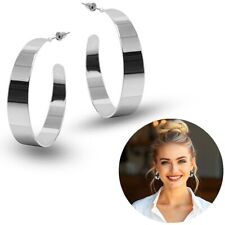 elegante Statement Creolen Ohrstecker Ohrringe Damen leicht zeitlos 9 mm breit