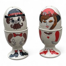 Vintage Salz- & Pfefferstreuer Set mit Eierbechern GRÈS Korea 1970er handbemalt