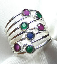 💎 Extravaganter Ring 925 Silber Gr. 18,1 (57) fac. Rubin, Saphir, Smaragd  💎