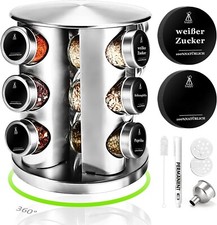 360° Dreh-Gewürzregal mit 12x100ml Gläsern & DE-Etiketten, 3-Stufig, für Küche