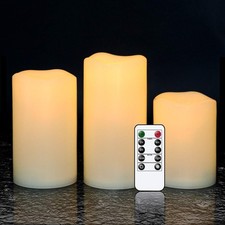 3er LED Kerzen Warmweiß Kerze Dekokerzen Echtwachs Garten Flammenlose Flackernd