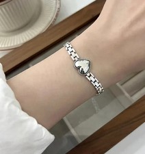 EDLES HERZ ARMBAND 925 Silber Charm Zirkonia ARMKETTE Armreif Anhänger Bead Ring