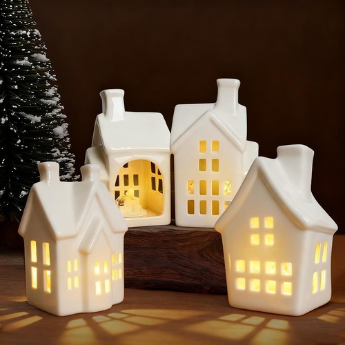 Keramikhaus beleuchtet 4er - , set