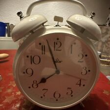 PETER Alter BLECH Aufziehwecker WECKER weiß um 1960 Sehr groß Doppelglocken Uhr