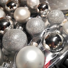 20 x Silber große Baumschmuck Christbaumkugeln 4.5+6.5cm Glitzer Matt Glanz Mix