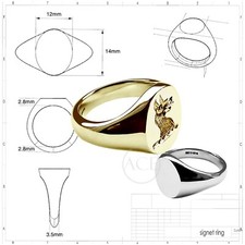 9ct Gelbgold Familie Crest Oval Signet Ringe Ihre nach Maß Gravur 14x12mm