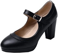 EU37 Damen Mary Jane Damenschuhe High Heels Pumps Blockabsatz Riemchen Schuhe