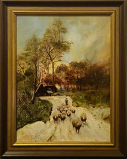 Ölgemälde; Landschaft mit Schafen; unsigniert; Ca. Ende 19. Jh - Anfang 20. Jh