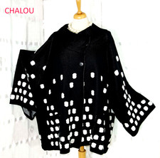 CHALOU Designer Strick CARDIGAN  M -  OVERSIZE 52 54 56  + schwarz WEISSE PUNKTE