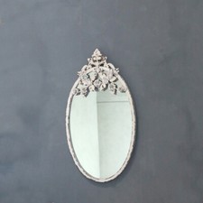 Vintage Wandspiegel Antik Weiß Metall Rosen Dekor Shabby Landhaus Spiegel 