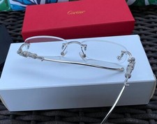 Cartier Silber PANTHÈRE Panther Jaguar Raubkatze Metall Randlos Brillengestell Etui