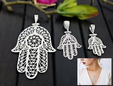 925 Silber Hand der Fatima Handarbeit Anhänger Hamsa Khamsa Kettenanhänger Kette