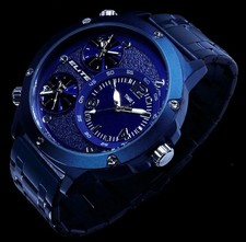 Elite Große Herren Armband Uhr Blau 3 Uhrzeiten Tritimer