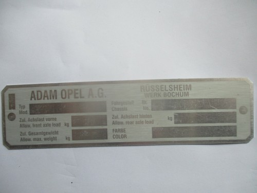 Typenschild opel bochum - typenschild,