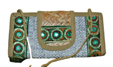 Geldbörse Portemonnaie Brustbeutel Bambus Grau+Muster Handarbeit Klettverschluss