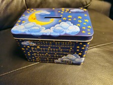 Blech Spieluhr Spieldose Spardose blau Sparbüchse Musik der Mond ist aufgegangen