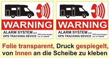 2 x ALARM GESICHERT Aufkleber transparent Wohnmobil Warnschild GPS Alarmanlage