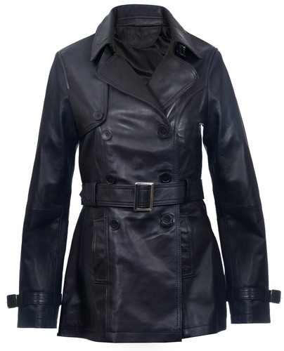 Damen leder trenchcoat - damen, schwarz